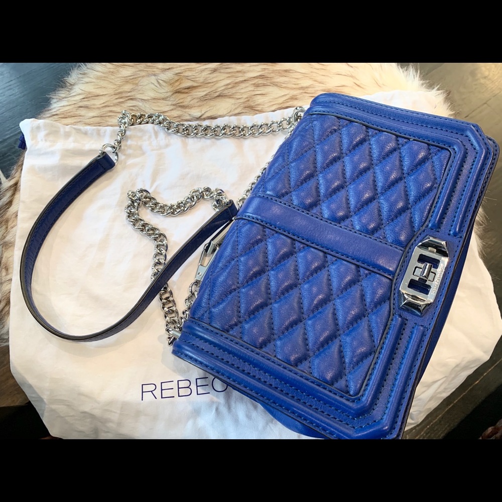 RebeccaMinkoff Chevron Quilted Love Crossbody blue
